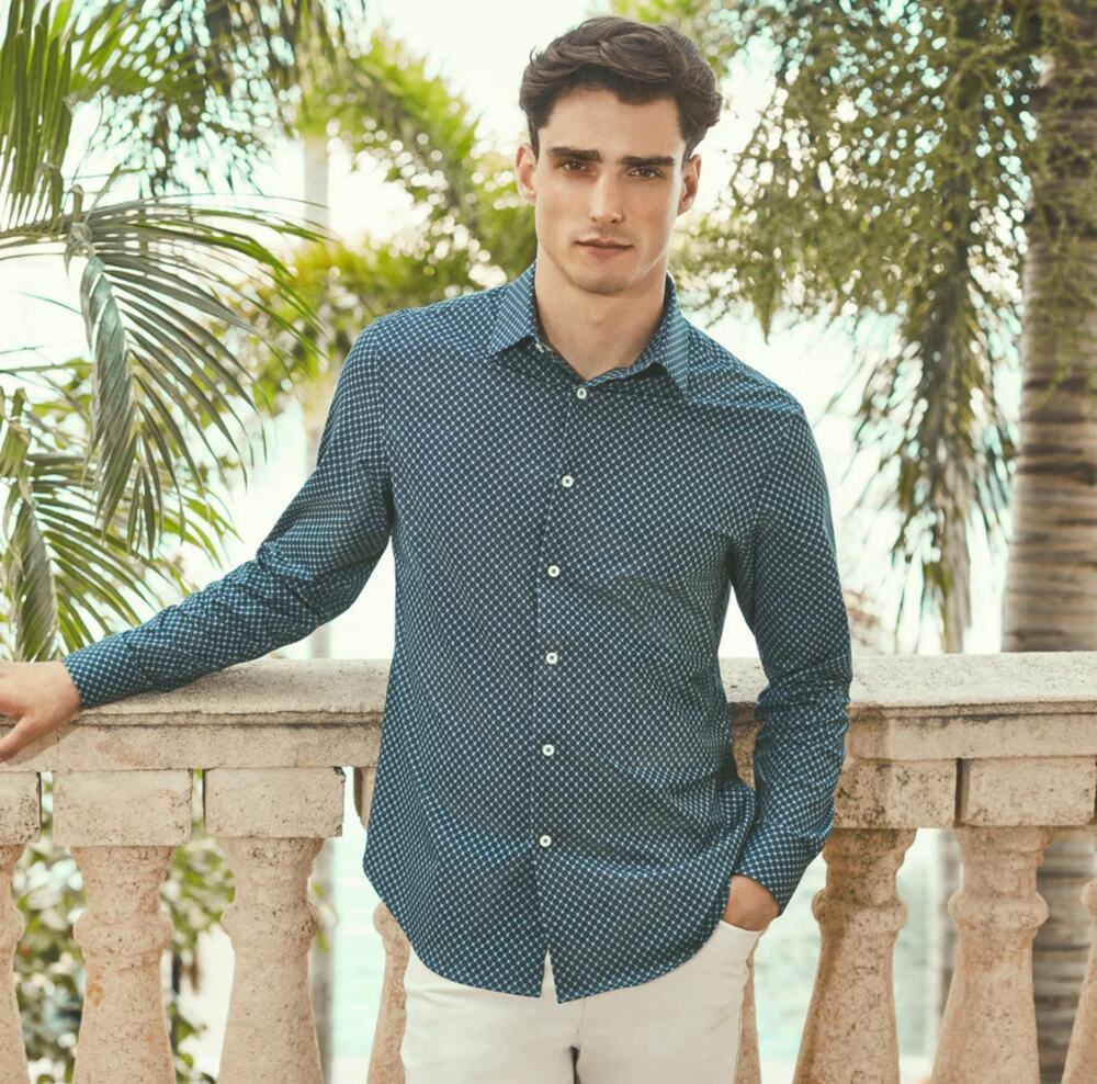 Bugatchi Teal OoohCotton Tech James Geometric Buttondown Long Sleeve Shirt XXL